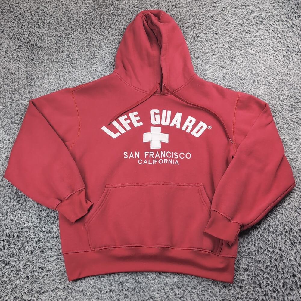 Vintage Lifeguard Hoodie Adult Small Red San Francisco California Beach Sweater